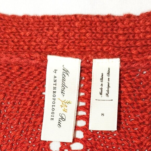 Meadow Rue | Anthropologie Priscilla Pointelle Cardigan in Rust Red | Size Small - Picture 7 of 13